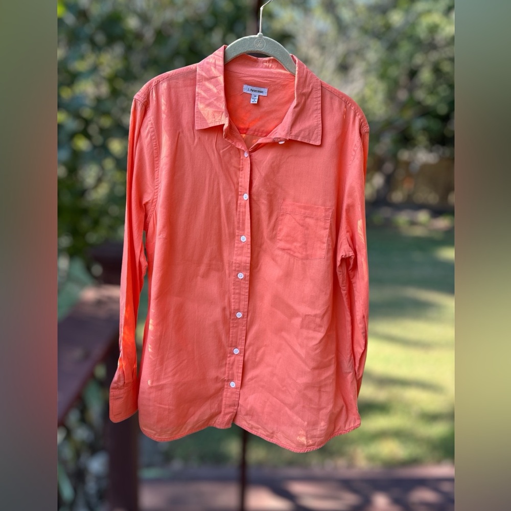 J Peterman Women's Long Sleeve Button Up Blouse Coral Size Medium